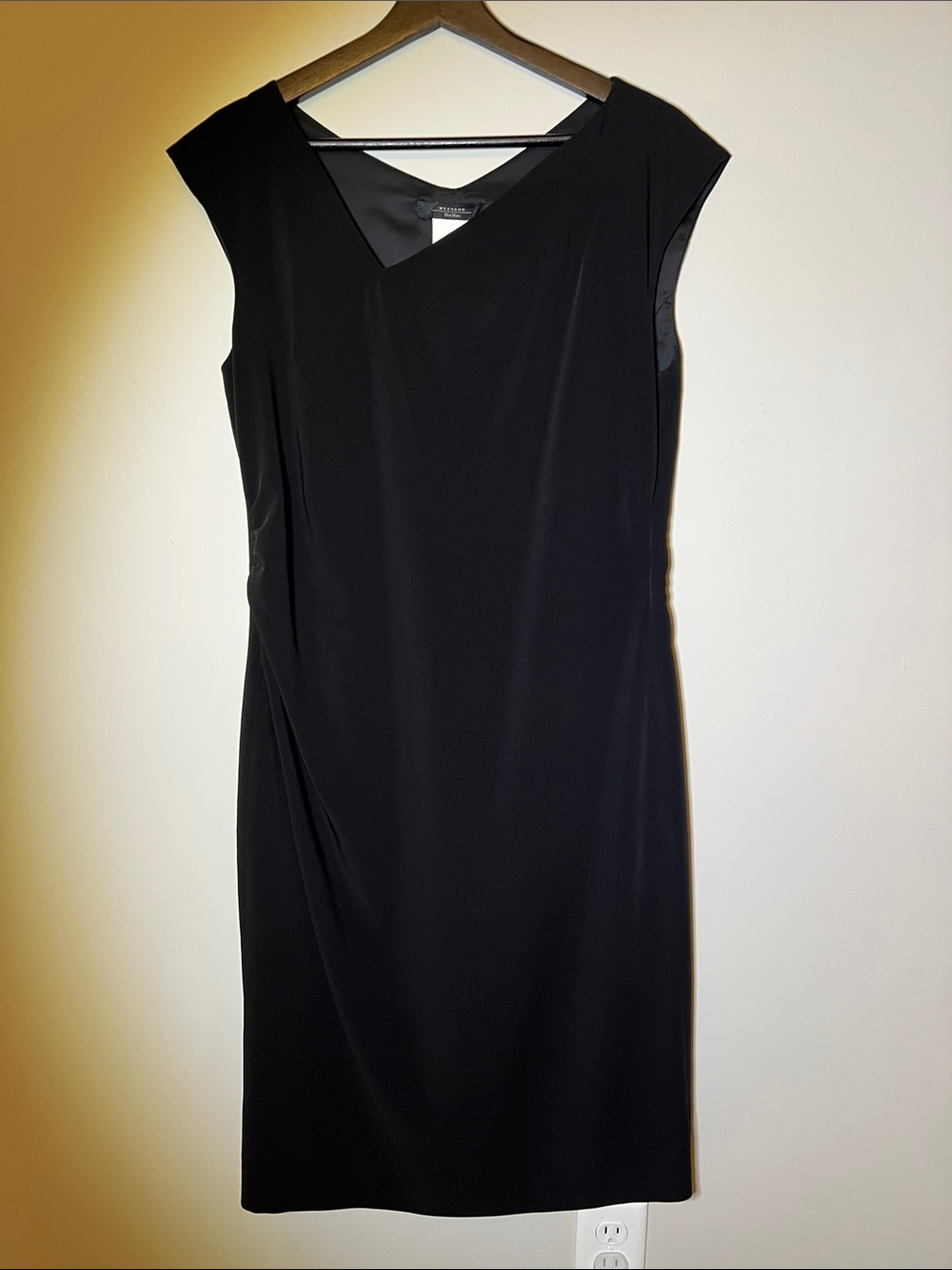 Classic Black Asymmetrical Neck Cap Sleeve Dress